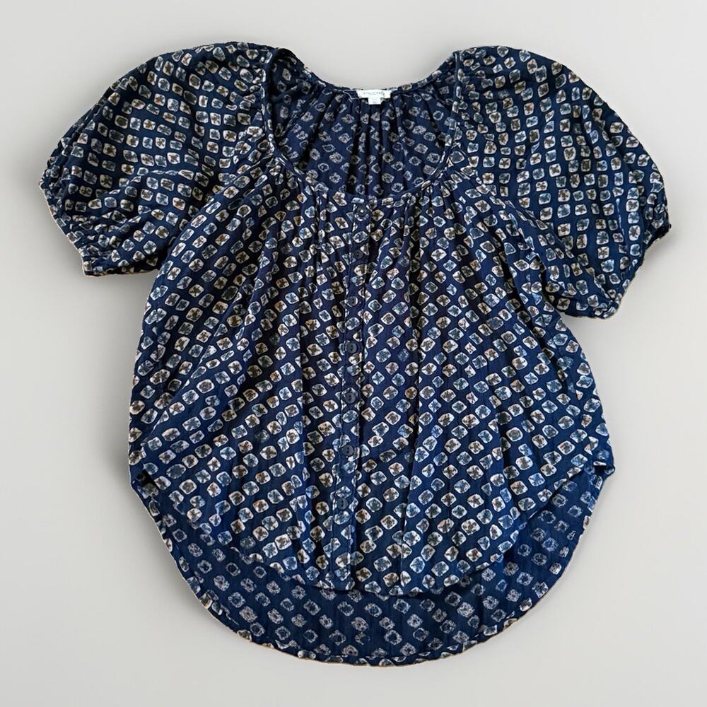 Anthropologie Pilcro Blue & White Button Front Puff Sleeve Blouse Women's XXS